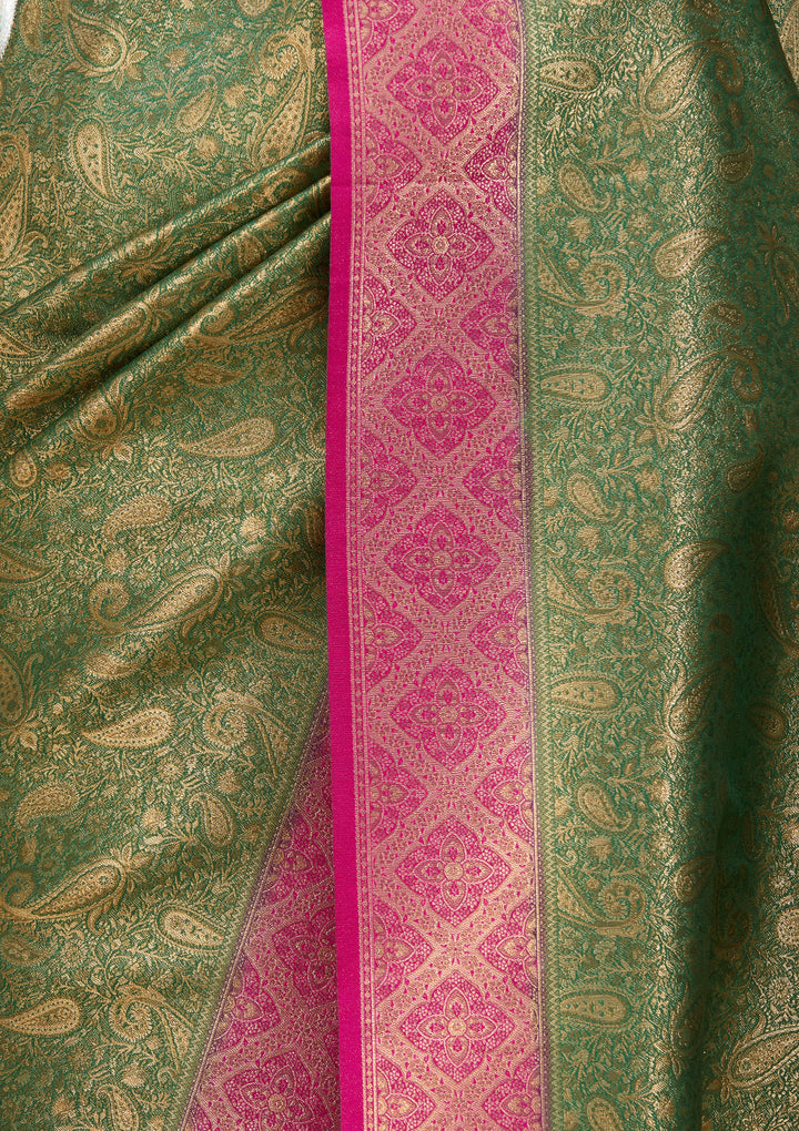 Bottle Green Art Silk Banarasi Jaal Saree With Matching Blouse Piece