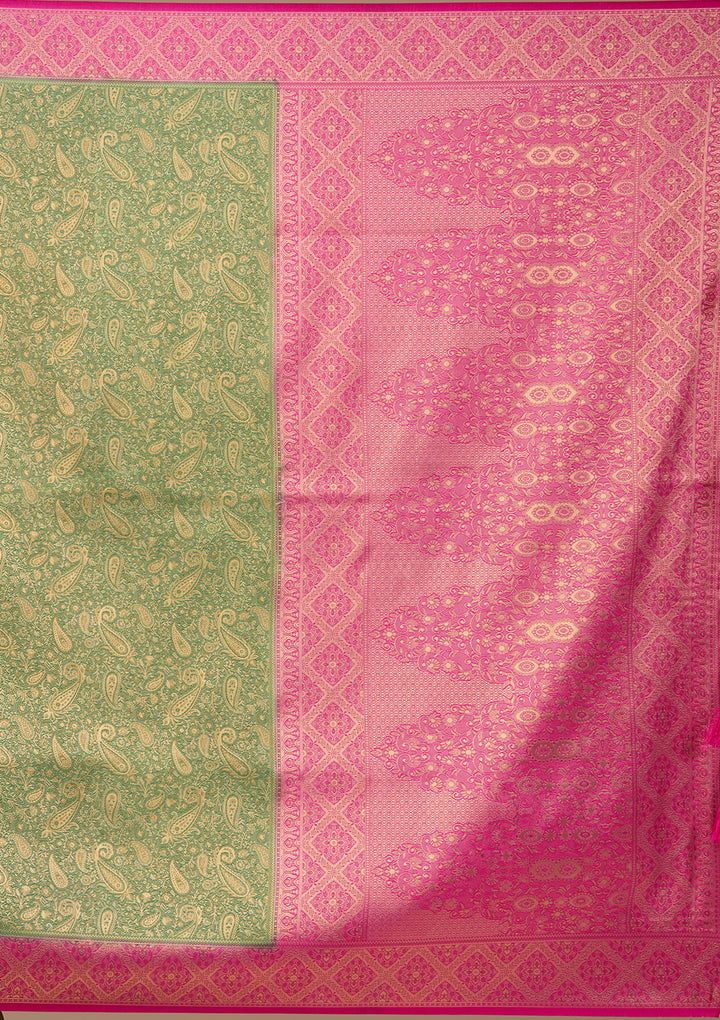 Bottle Green Art Silk Banarasi Jaal Saree With Matching Blouse Piece