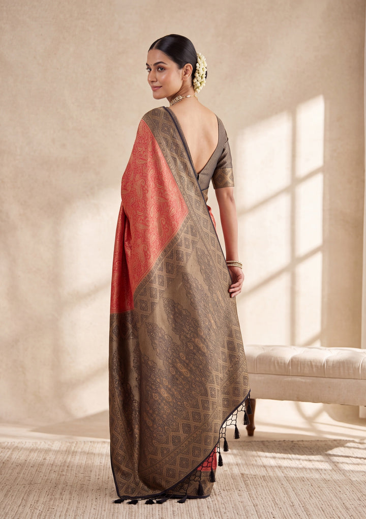 Red Banarasi Art Silk Saree With Matching Blouse Piece