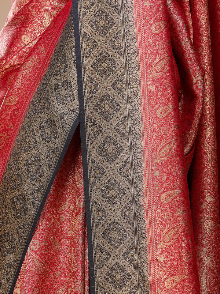 Red Banarasi Art Silk Saree With Matching Blouse Piece