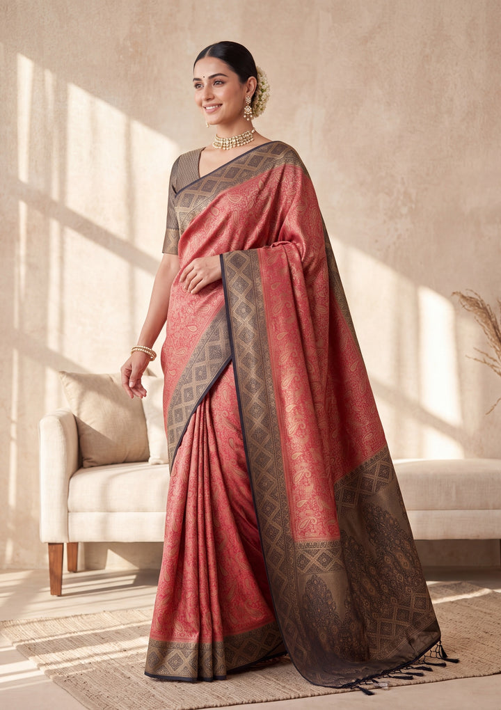 Red Banarasi Art Silk Saree With Matching Blouse Piece