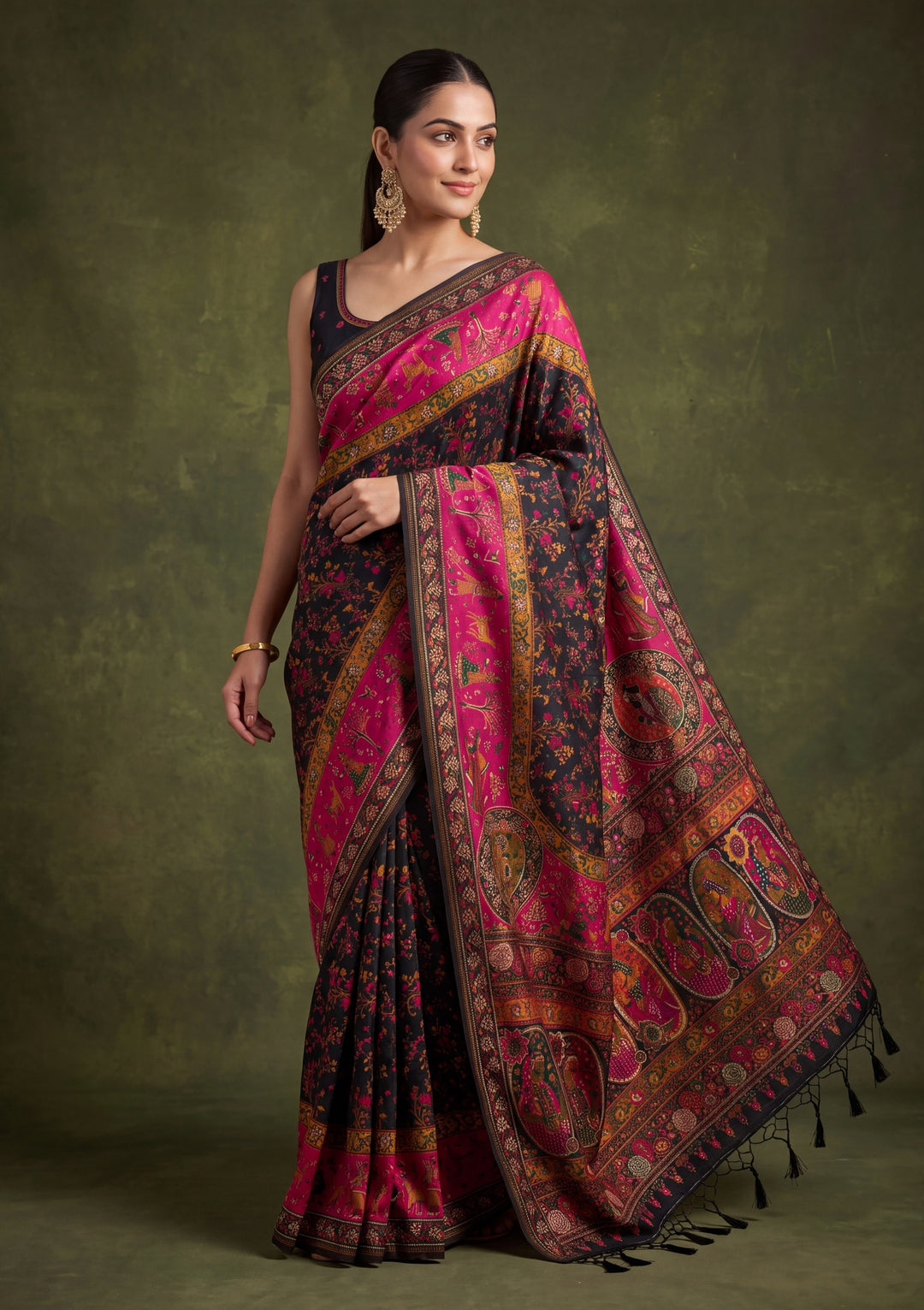 Black Art Silk Jaal Gold Stonework Saree With Matching Blouse Piece