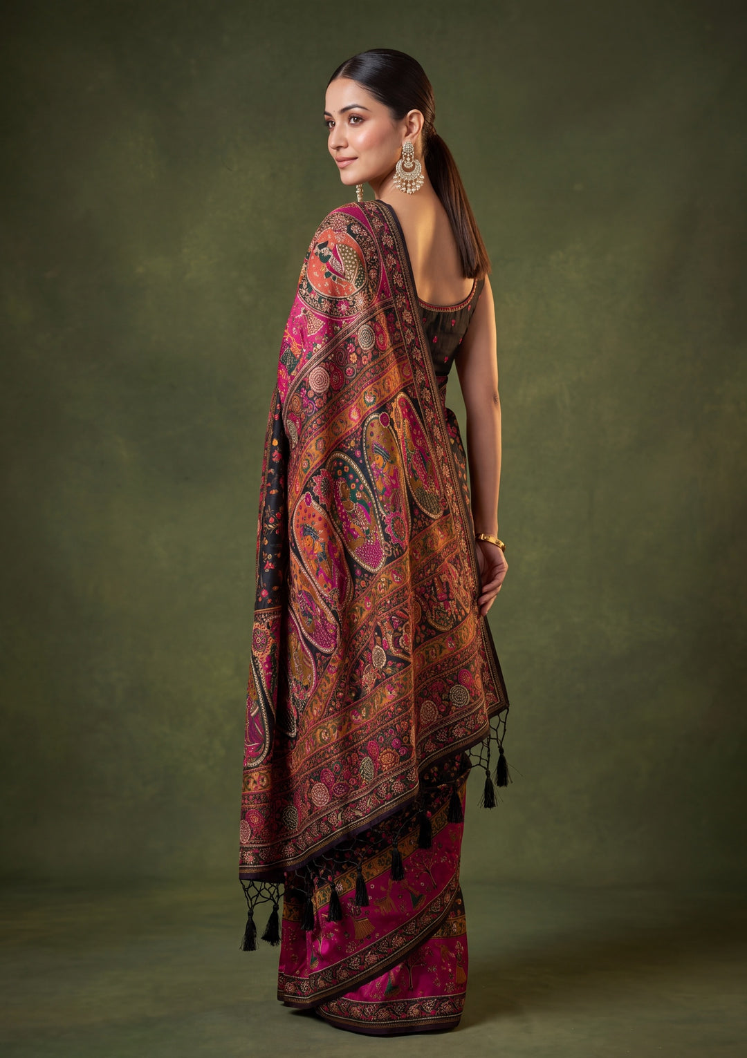 Black Art Silk Jaal Gold Stonework Saree With Matching Blouse Piece