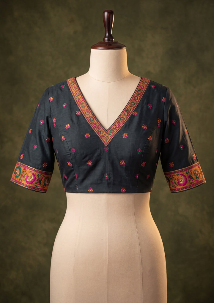 Black Art Silk Jaal Gold Stonework Saree With Matching Blouse Piece