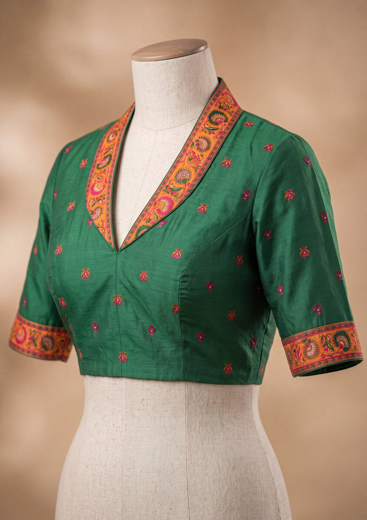 Bottle Green Art Silk Jaal Gold Stonework Saree With Matching Blouse Piece