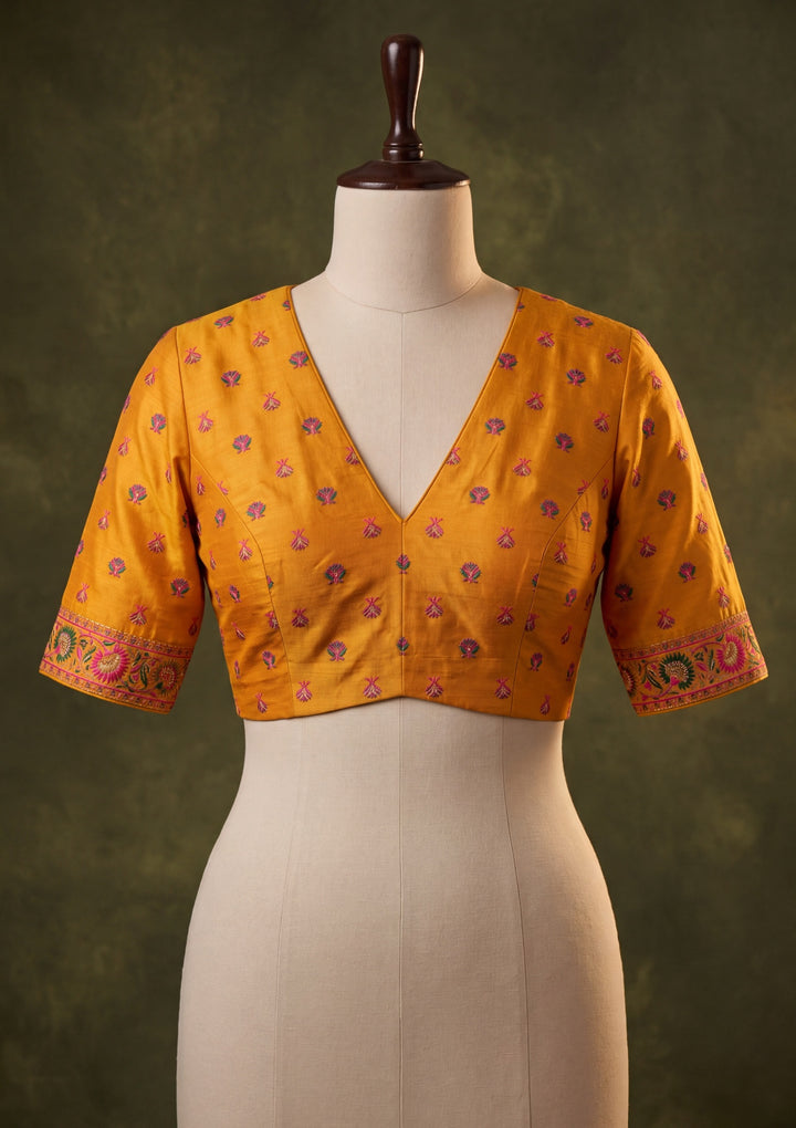 Mustard Yellow Art Silk Jaal Gold Stonework Saree With Matching Blouse Piece
