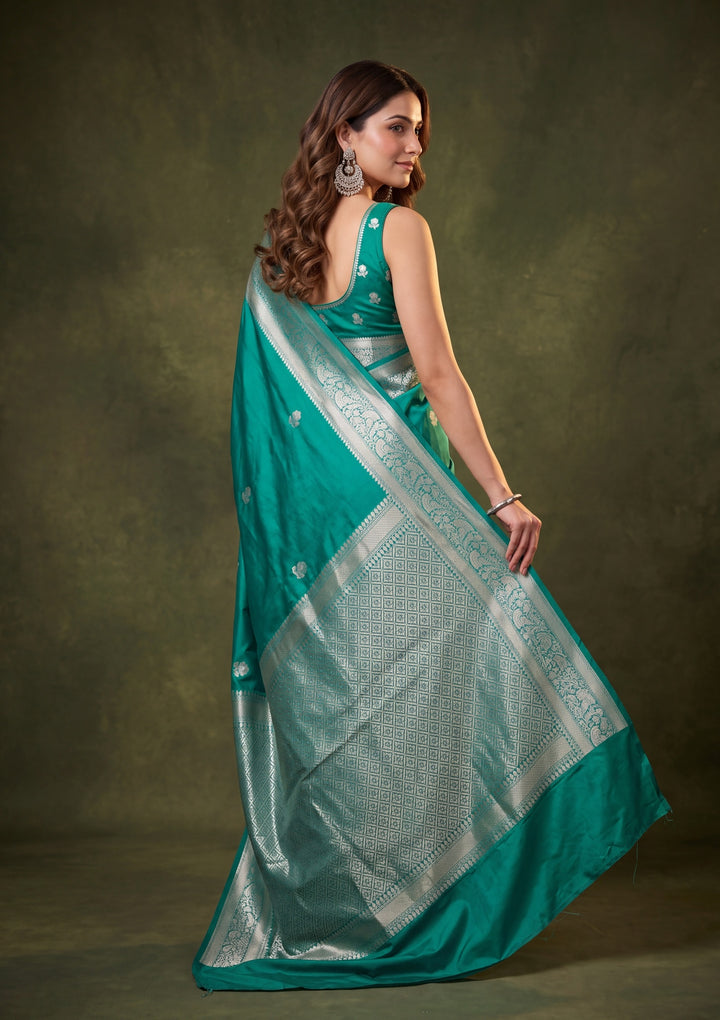 Rama Green Art Silk Buti Saree With Matching Blouse Piece