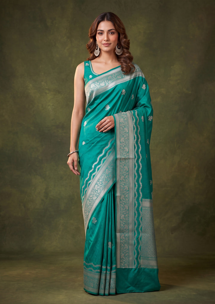 Rama Green Art Silk Buti Saree With Matching Blouse Piece