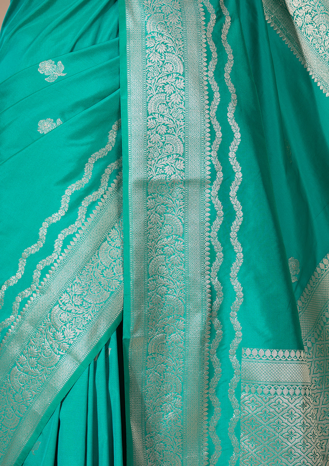 Rama Green Art Silk Buti Saree With Matching Blouse Piece