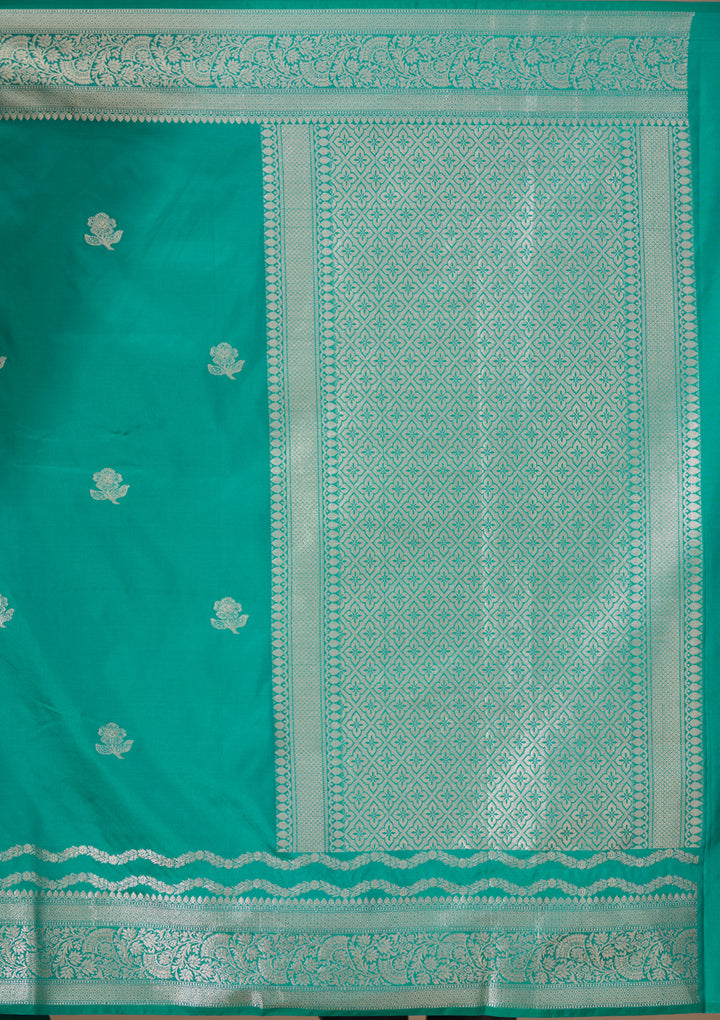 Rama Green Art Silk Buti Saree With Matching Blouse Piece