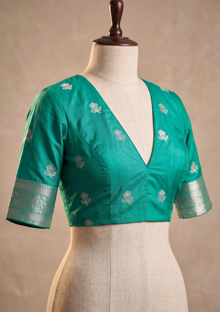 Rama Green Art Silk Buti Saree With Matching Blouse Piece