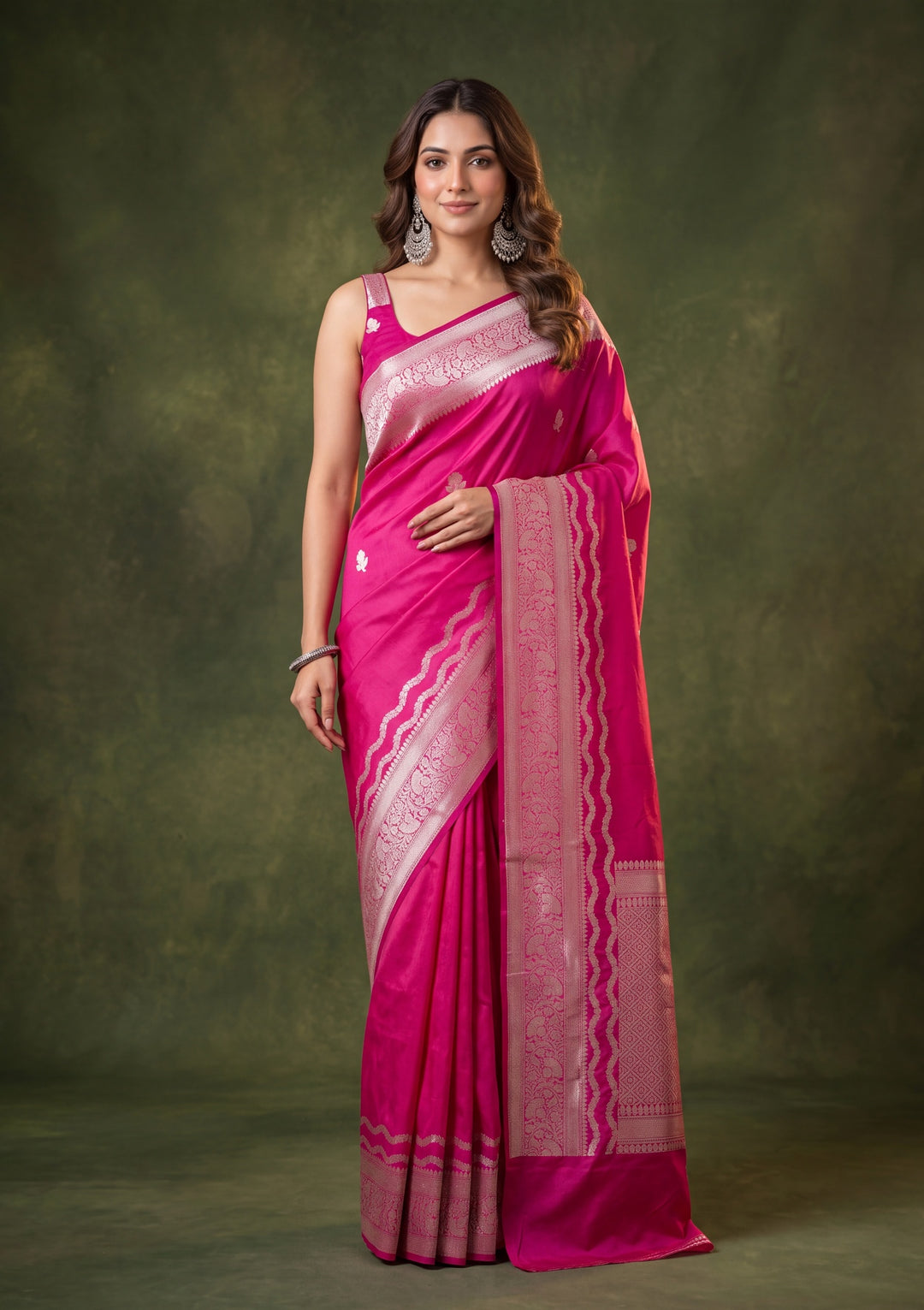 Rani Pink Art Silk Buti Saree With Matching Blouse Piece