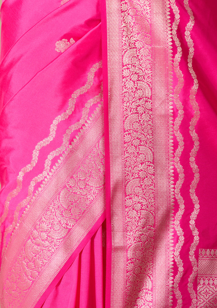 Rani Pink Art Silk Buti Saree With Matching Blouse Piece