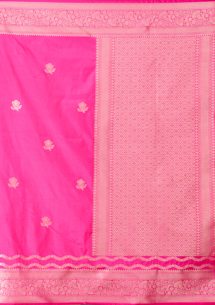 Rani Pink Art Silk Buti Saree With Matching Blouse Piece