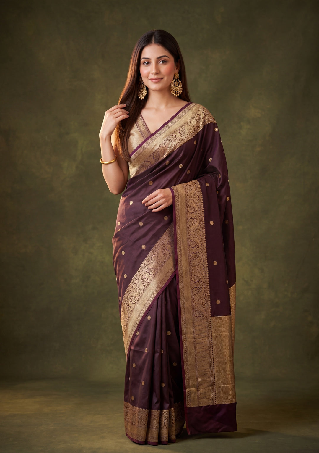 Dark Maroon Art Silk Buti Saree With Matching Blouse Piece