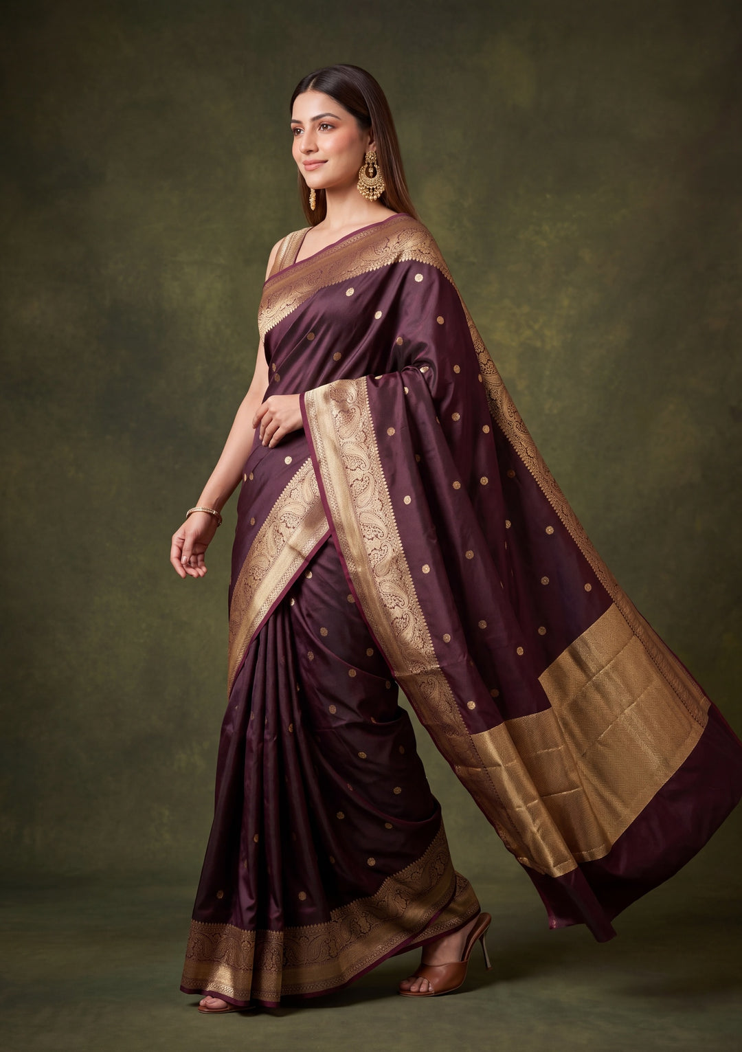 Dark Maroon Art Silk Buti Saree With Matching Blouse Piece