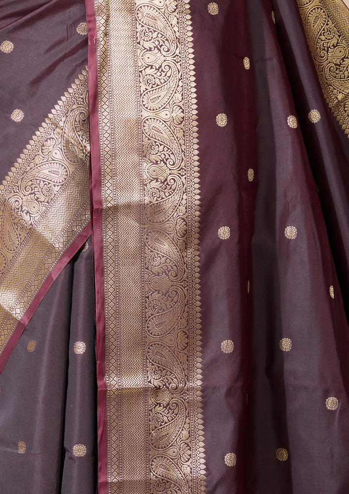 Dark Maroon Art Silk Buti Saree With Matching Blouse Piece