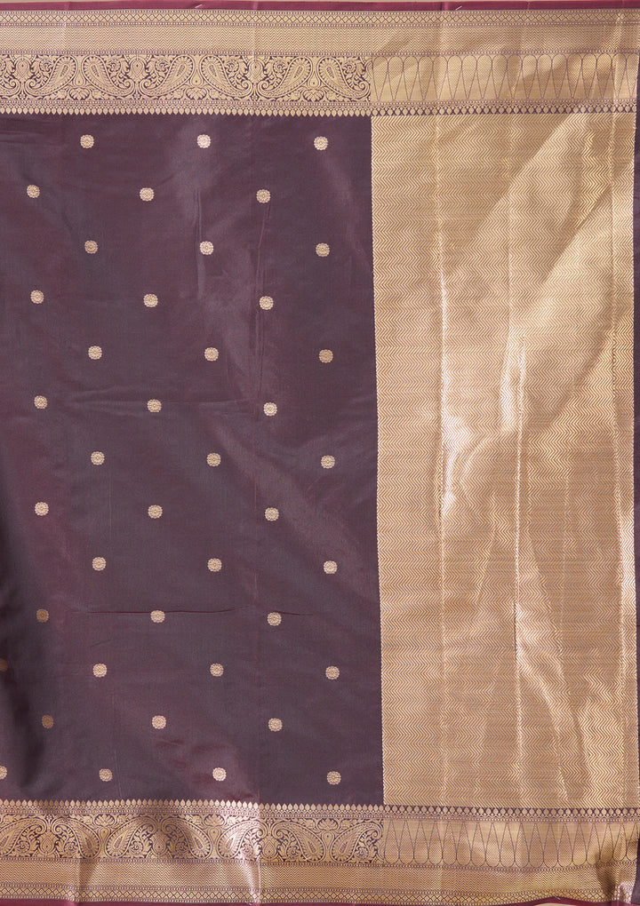 Dark Maroon Art Silk Buti Saree With Matching Blouse Piece