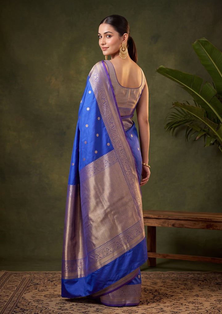 Royal Blue Art Silk Buti Saree With Matching Blouse Piece
