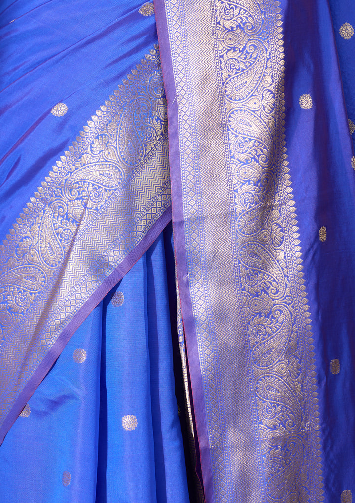 Royal Blue Art Silk Buti Saree With Matching Blouse Piece