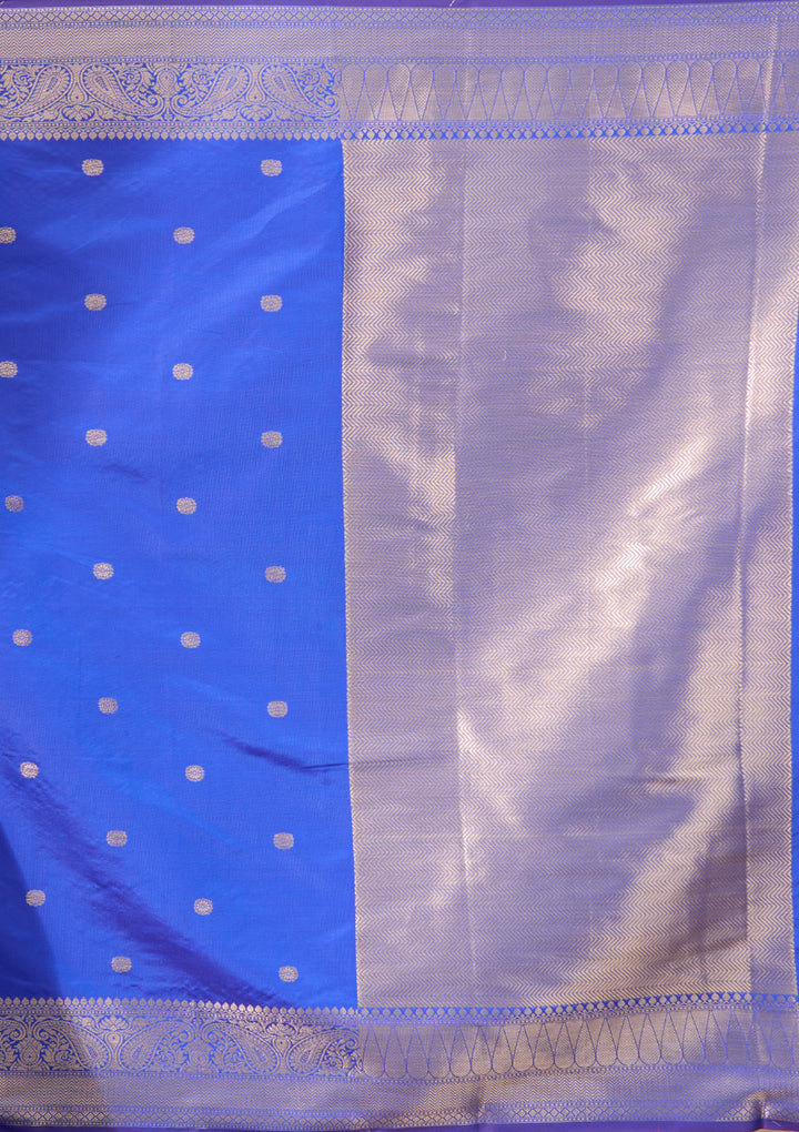 Royal Blue Art Silk Buti Saree With Matching Blouse Piece