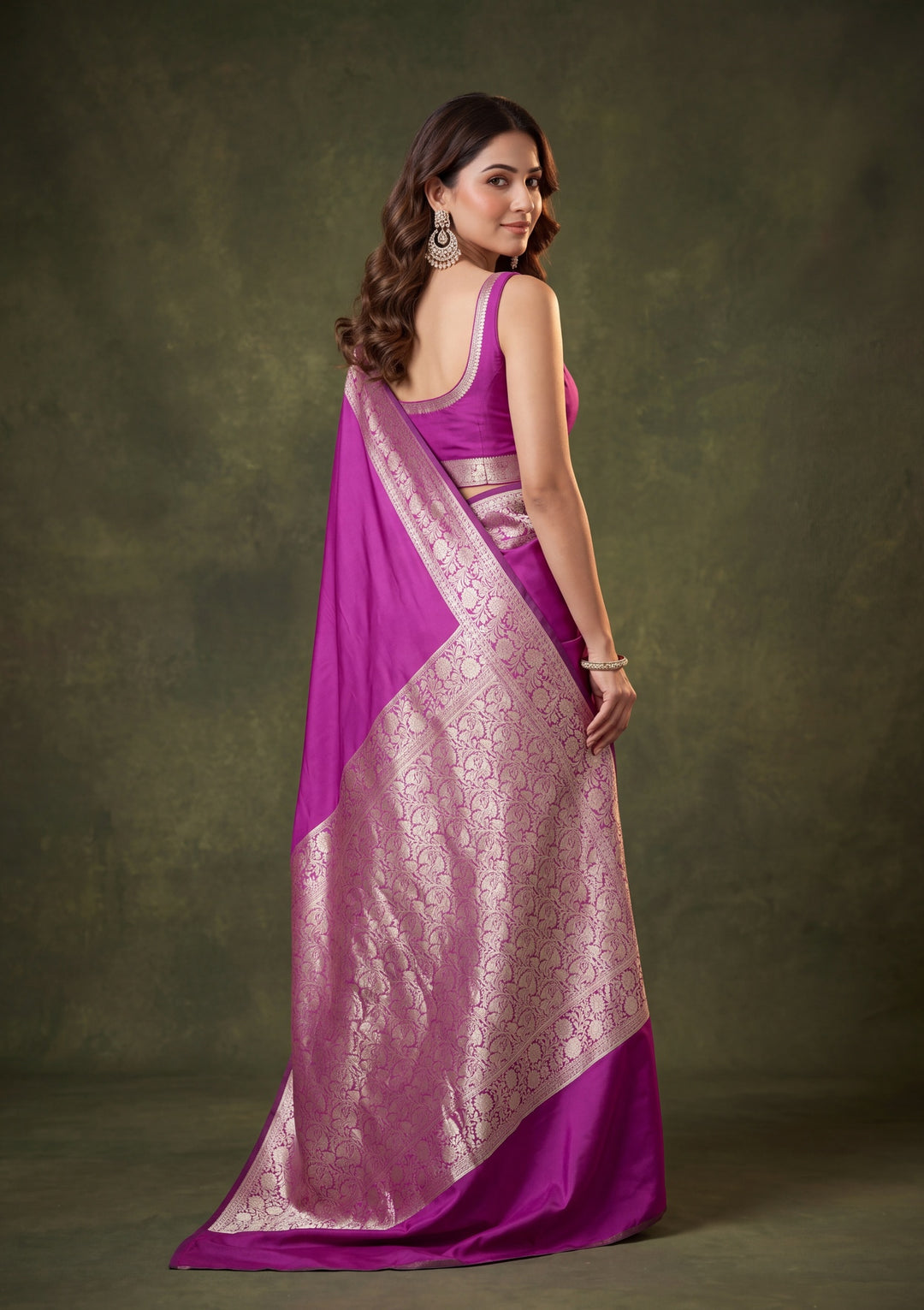 Magenta Pink Art Satin Plain Saree With Matching Blouse Piece