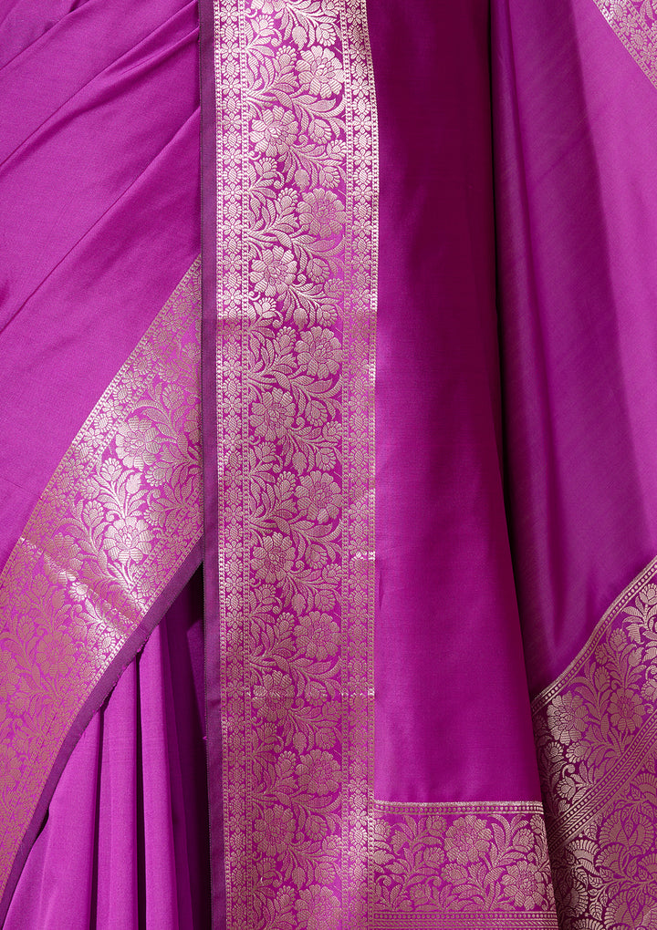 Magenta Pink Art Satin Plain Saree With Matching Blouse Piece