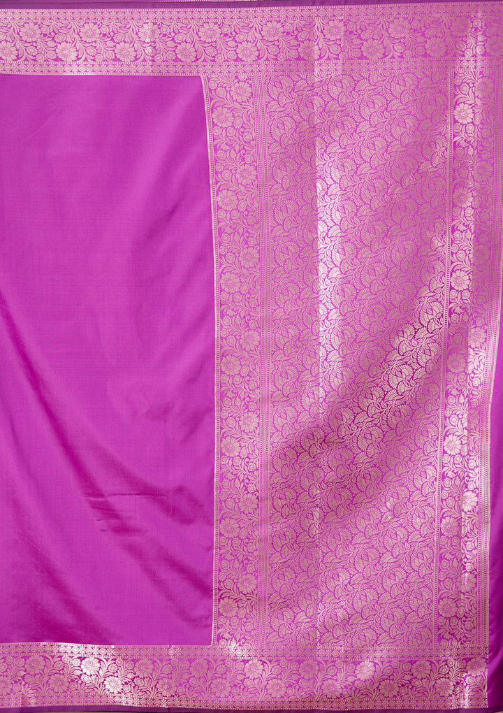 Magenta Pink Art Satin Plain Saree With Matching Blouse Piece