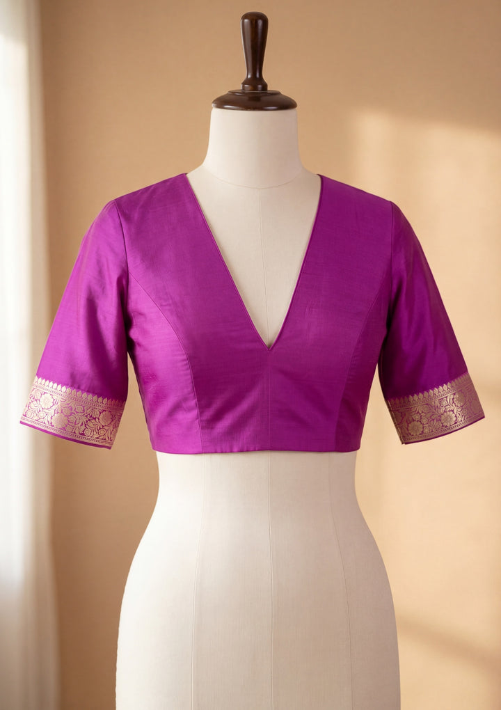 Magenta Pink Art Satin Plain Saree With Matching Blouse Piece
