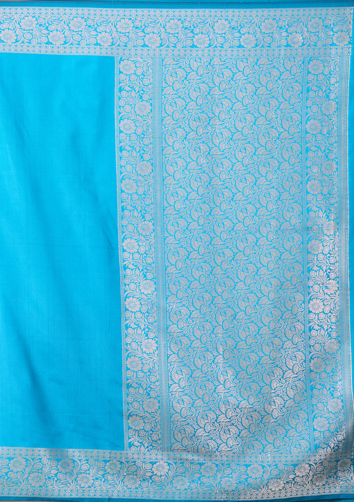 Peacock Blue Art Satin Plain Saree With Matching Blouse Piece