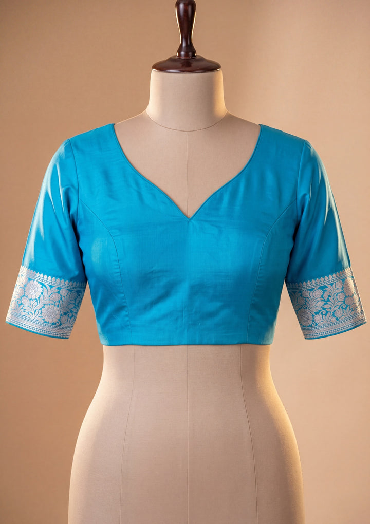 Peacock Blue Art Satin Plain Saree With Matching Blouse Piece