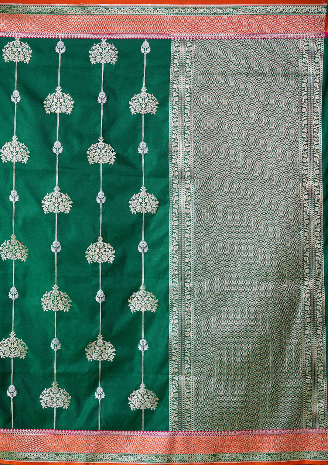 Leaf Green Art Satin Jaal Saree With Matching Blouse Piece