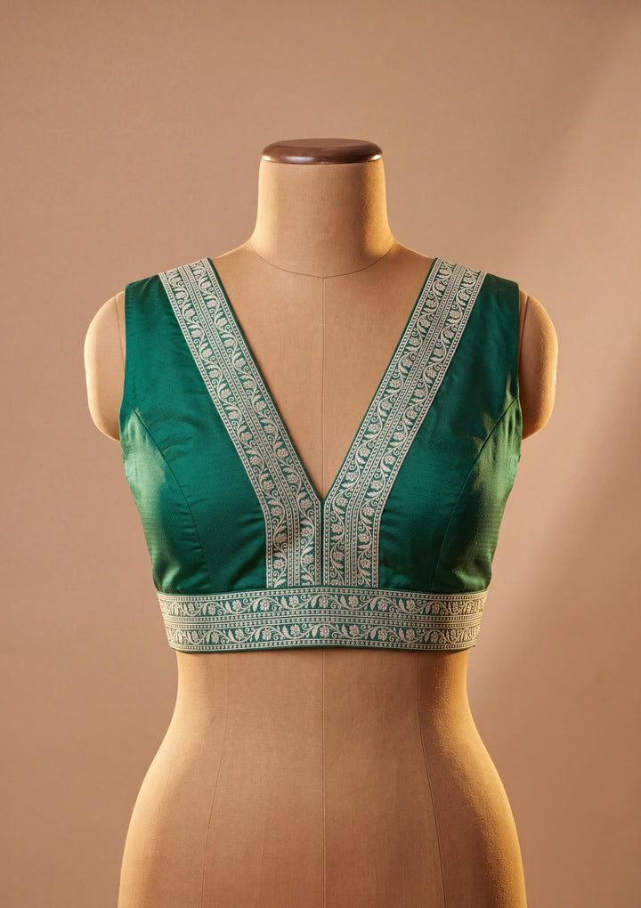 Leaf Green Art Satin Jaal Saree With Matching Blouse Piece