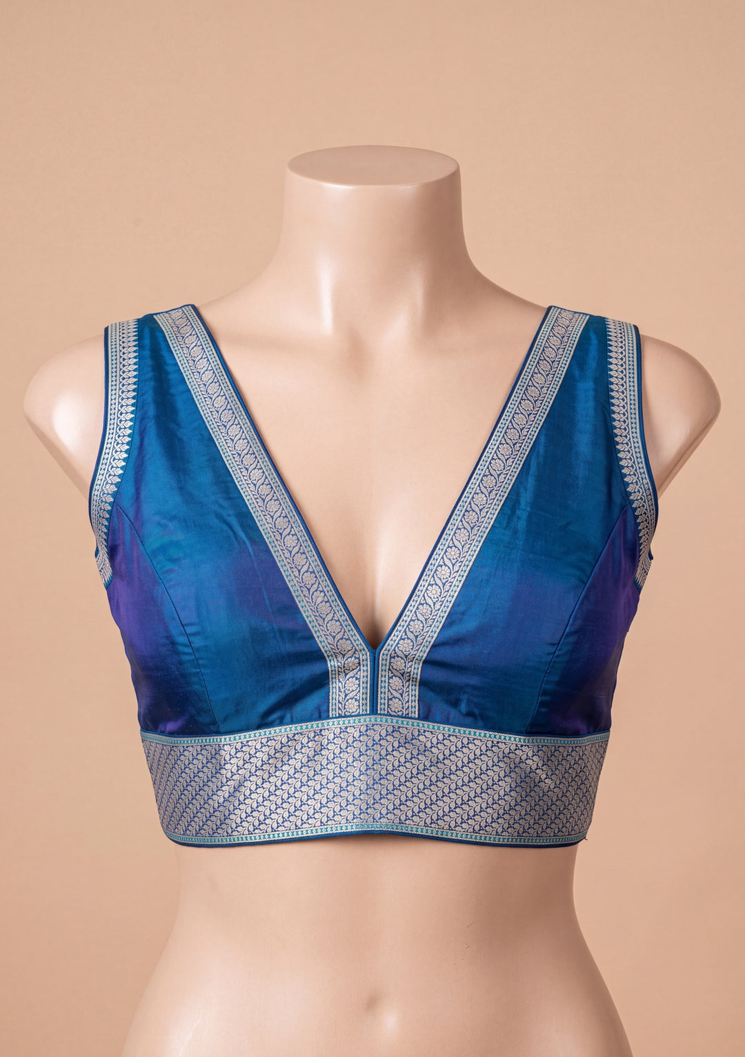 Peacock Blue Art Satin Jaal Saree With Matching Blouse Piece