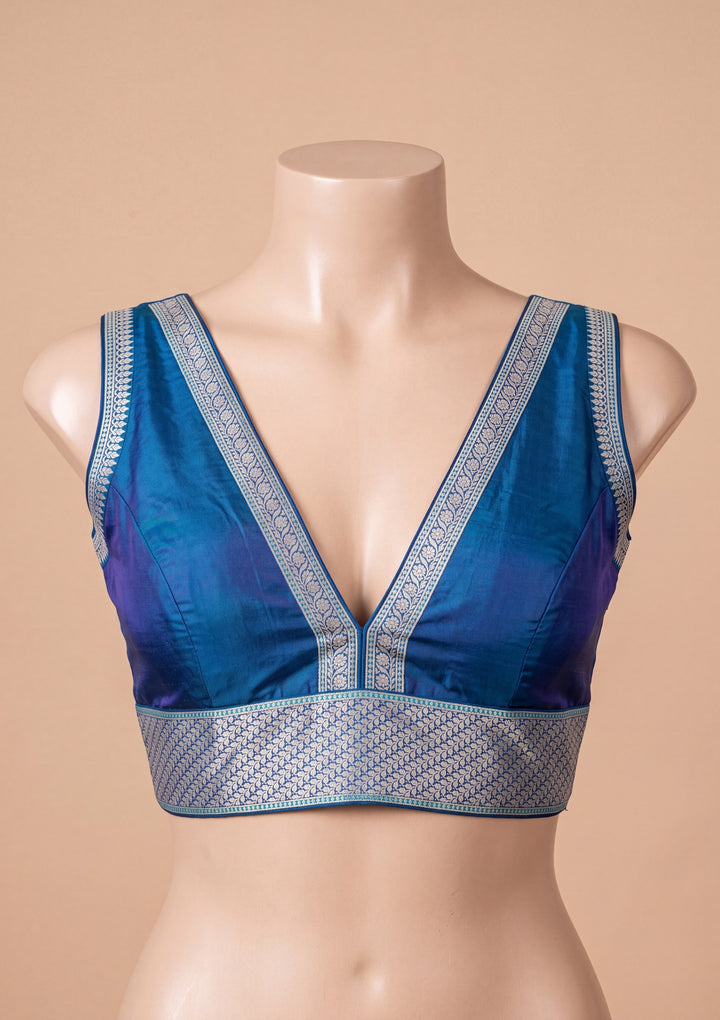 Peacock Blue Art Satin Jaal Saree With Matching Blouse Piece