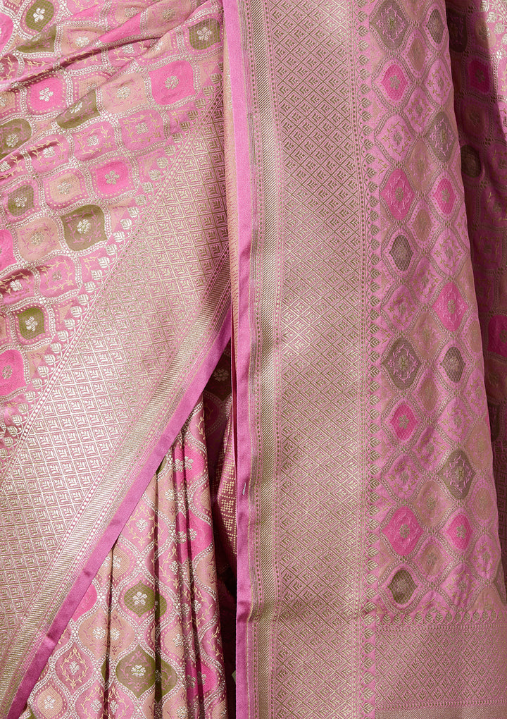 Onion Pink Art Satin Jaal Saree With Matching Blouse Piece