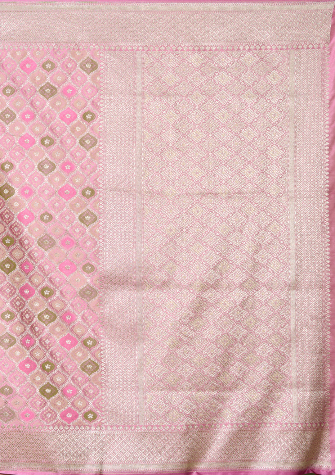 Onion Pink Art Satin Jaal Saree With Matching Blouse Piece