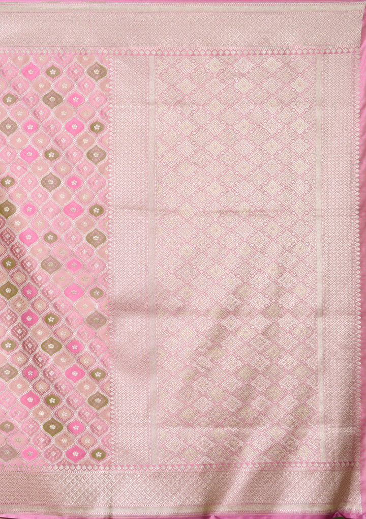 Onion Pink Art Satin Jaal Saree With Matching Blouse Piece