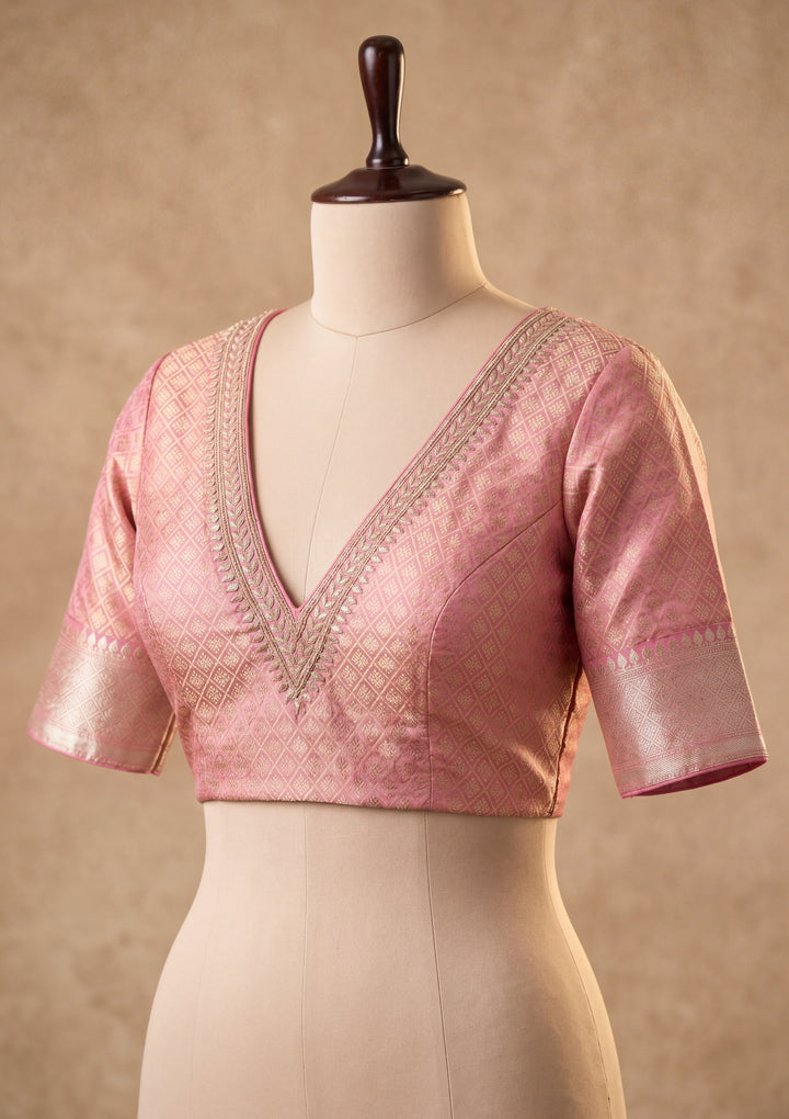 Onion Pink Art Satin Jaal Saree With Matching Blouse Piece