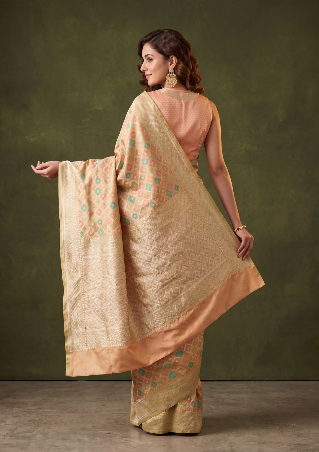 Pista Green Art Satin Jaal Banarasi Saree With Matching Blouse Piece