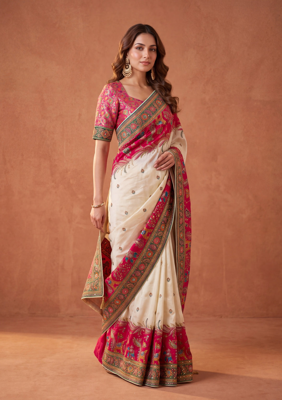 Baby Pink Silk Jaal Cutdana Saree With Matching Blouse Piece