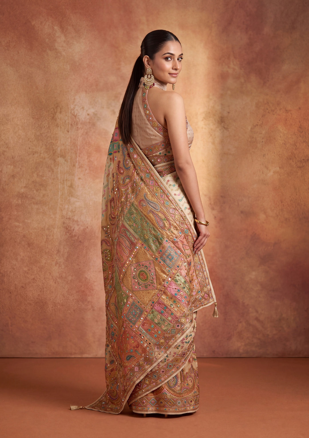 Off White Silk Jaal Cutdana Saree With Matching Blouse Piece