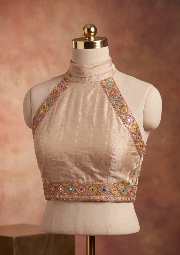 Off White Silk Jaal Cutdana Saree With Matching Blouse Piece
