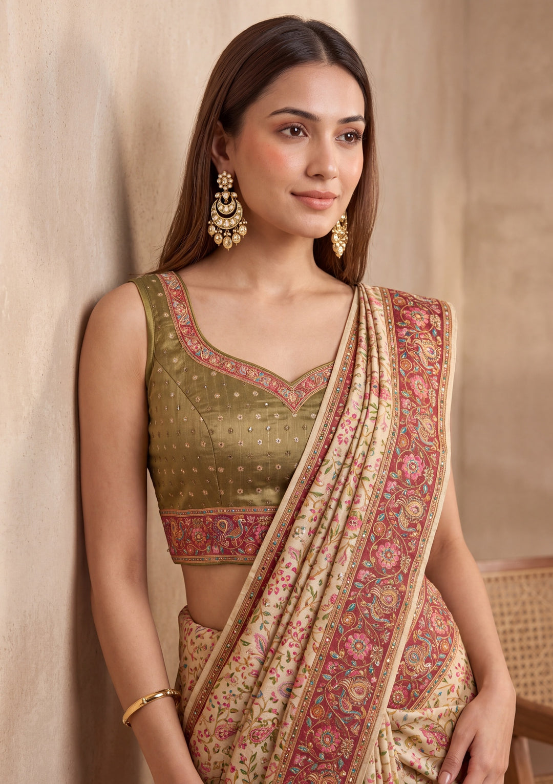 Off White Silk Jaal Cutdana Saree With Matching Blouse Piece