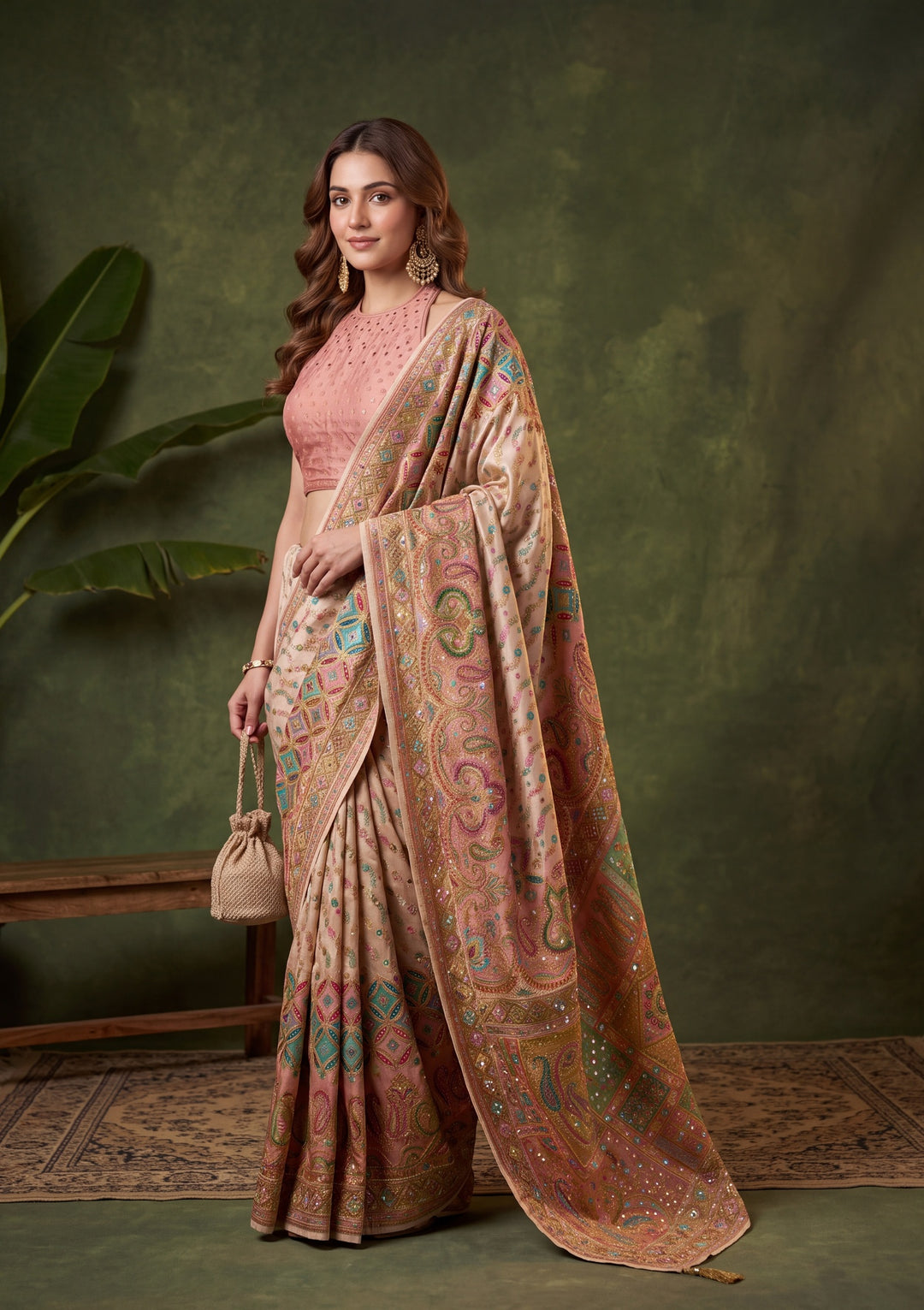 Off White Silk Jaal Cutdana Saree With Matching Blouse Piece