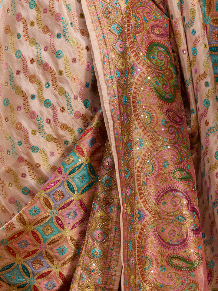 Off White Silk Jaal Cutdana Saree With Matching Blouse Piece
