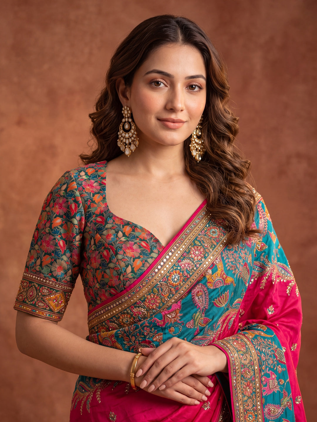 Rani Pink Silk Jaal Cutdana Saree With Matching Blouse Piece