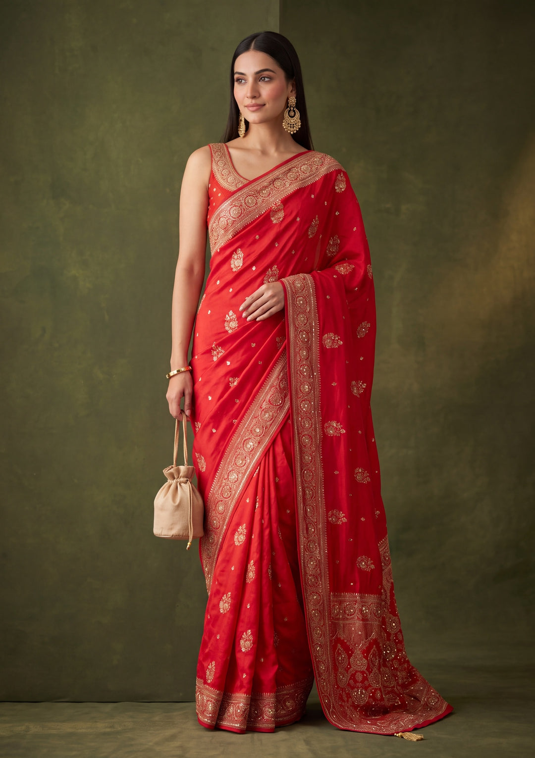 Red Art Silk Jaal Cutdana Saree With Matching Blouse Piece