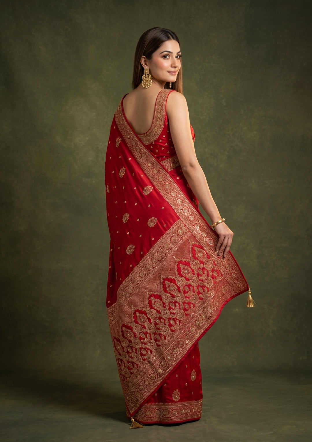 Red Art Silk Jaal Cutdana Saree With Matching Blouse Piece