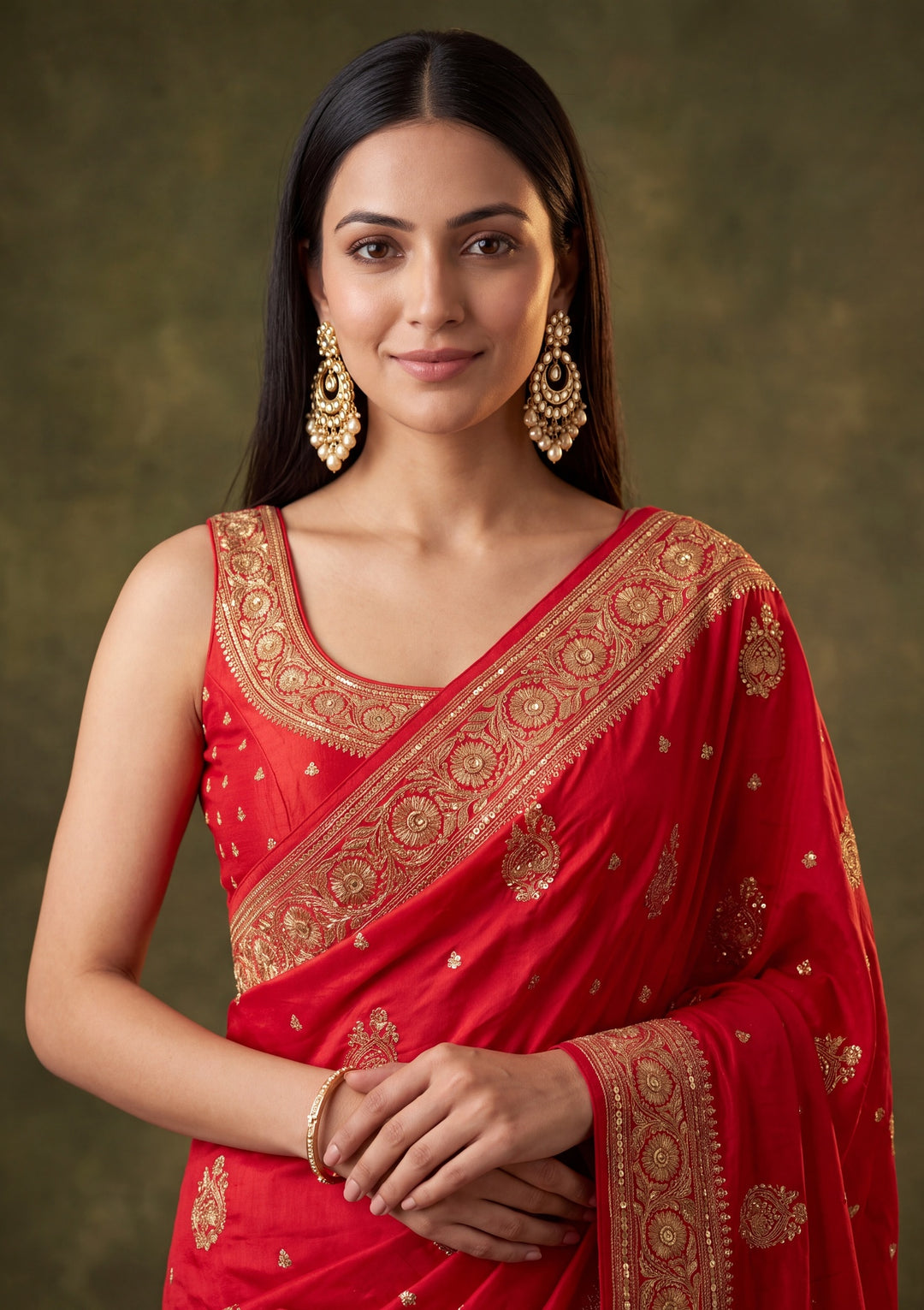Red Art Silk Jaal Cutdana Saree With Matching Blouse Piece